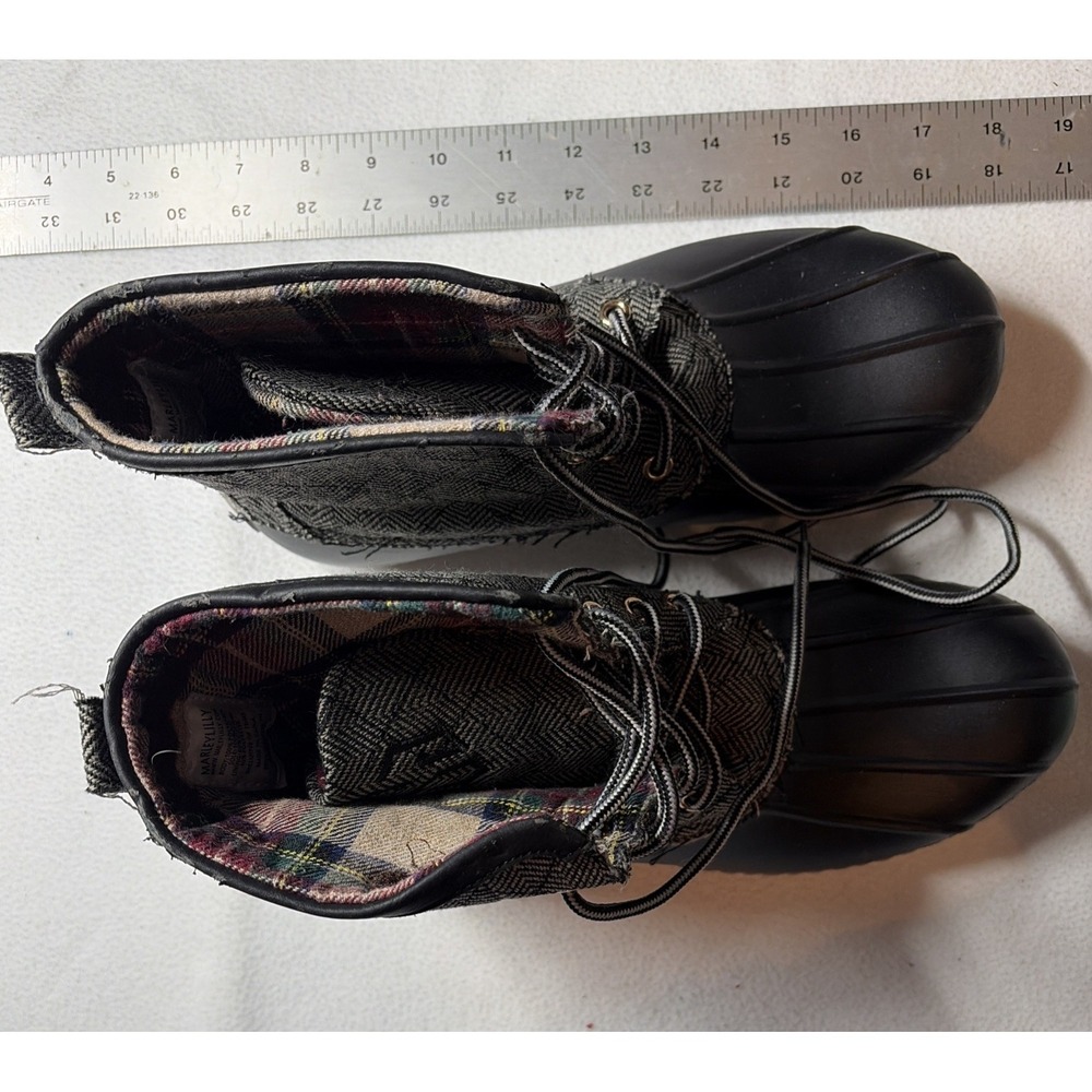MarleyLilly W Duck Boots Size 8 Herringbone Plaid Lined Waterproof